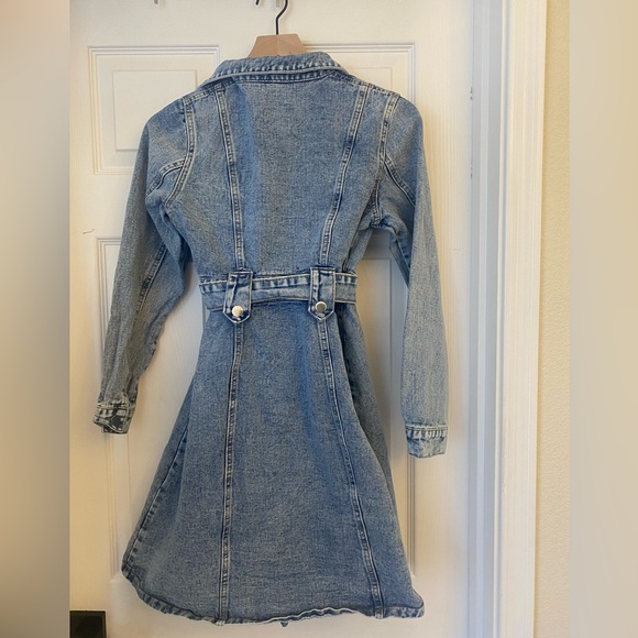 Denim Button-Front Belted Dress/Jacket - Medium Wash - Picture 4 of 7